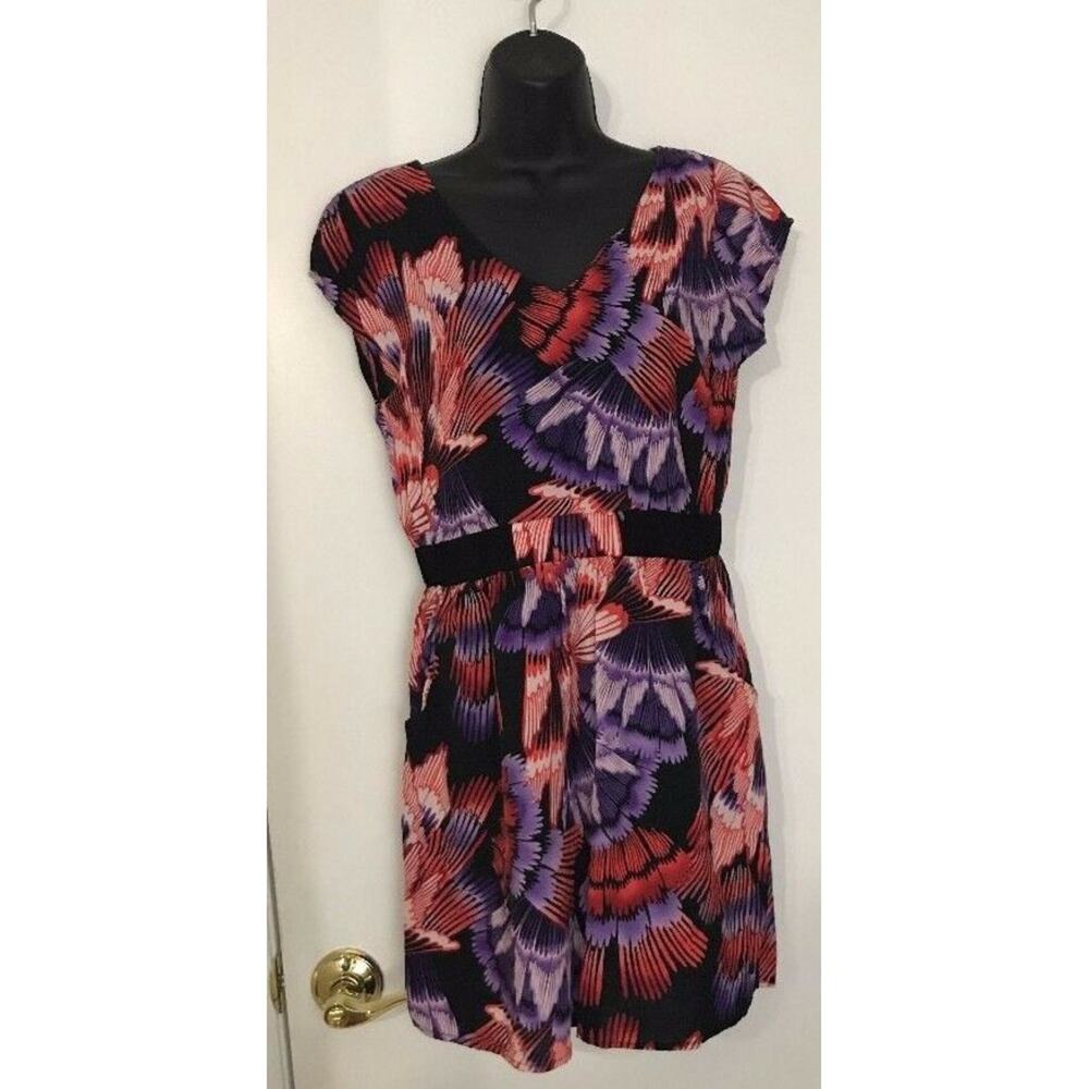 City Studio Floral Red Purple Dress w/ Pockets Sz M Med